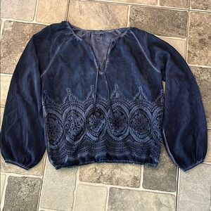 True Religion Knit Long SILK Sleeve V Neck Blouse Women's Flowing Sleeve Sz S